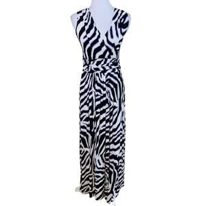 Jennifer Lopez Sz S Zebra Maxi Dress Sleeveless Stretch Tropical Vacation